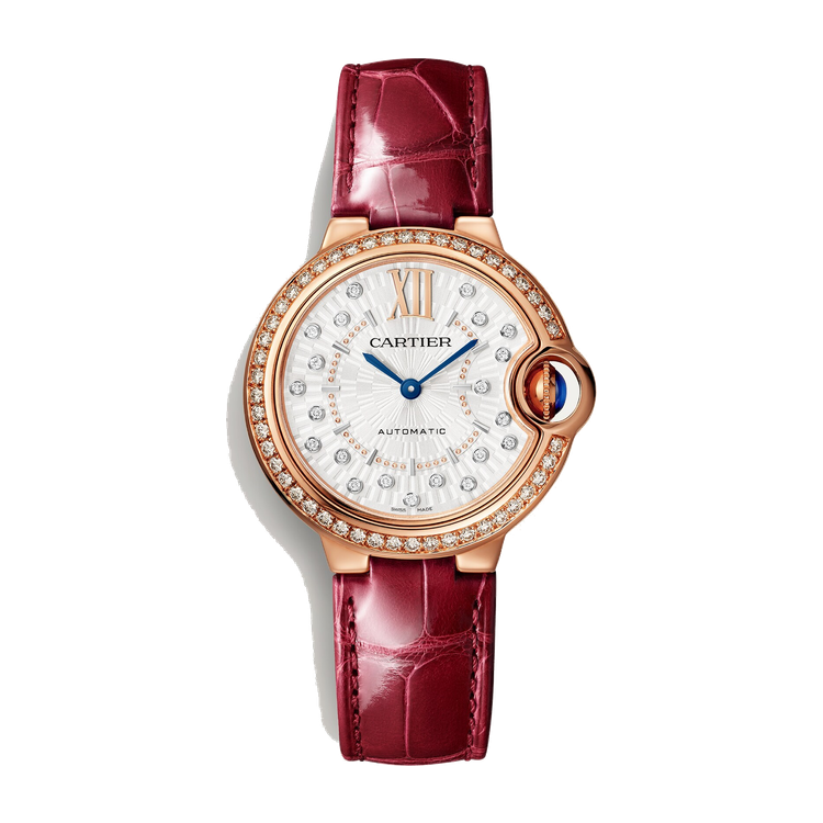 Cartier Ballon Bleu 35 mm Silver Rose Gold Alligator Leather 35mm