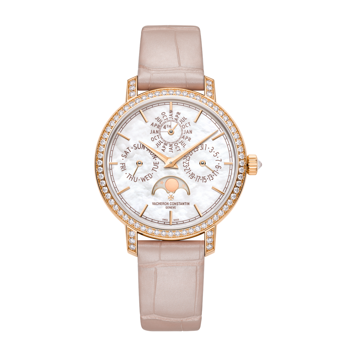Vacheron Constantin Traditionnelle Perpetual Calendar Ultra-thin Mother of Pearl Rose Gold Alligator Leather 36.5mm
