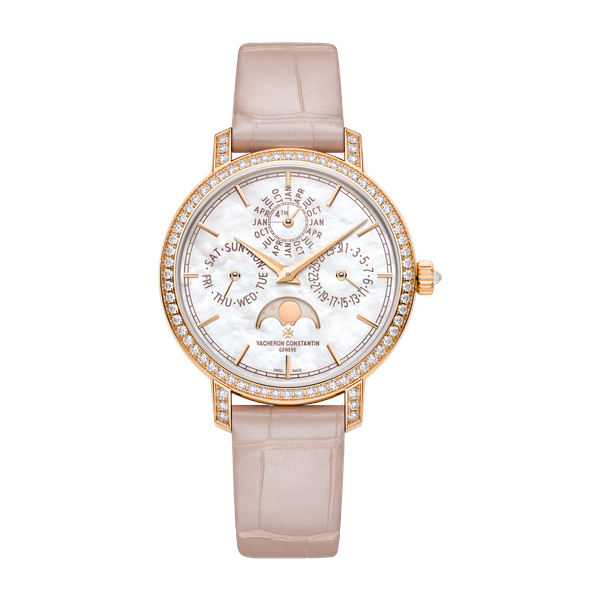 Vacheron Constantin Traditionnelle Perpetual Calendar Ultra-thin Mother of Pearl Rose Gold Alligator Leather 36.5mm