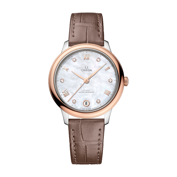 Omega De Ville Prestige White Two-Tone Alligator Leather 34mm
