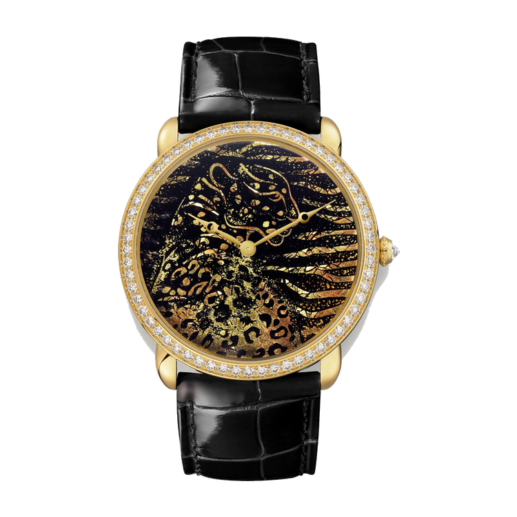 Cartier Panthère Jewelry Diamond Pave Yellow Gold Leather 42mm