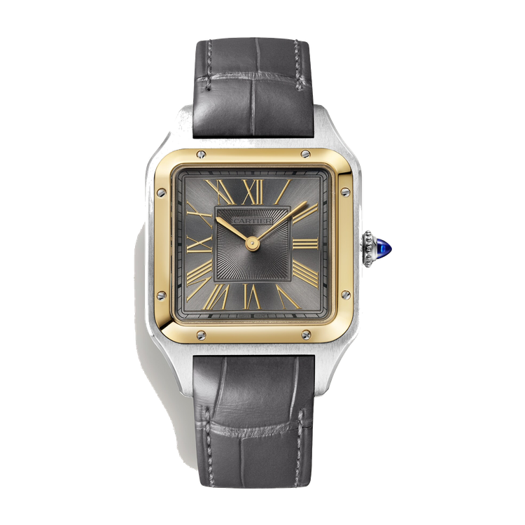 Cartier Santos-Dumont Large Grey Steel Alligator Leather 31.4mm