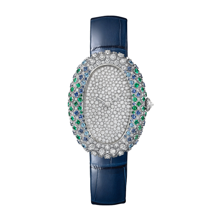 Cartier Baignoire Medium Diamond Pave White Gold Alligator Leather 26mm