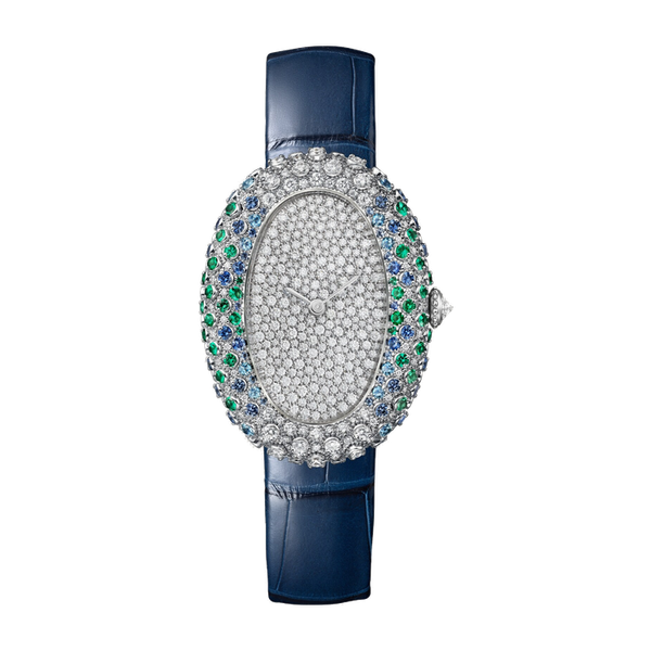 Cartier Baignoire Medium Diamond Pave White Gold Alligator Leather 26mm