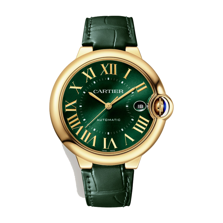 Cartier Ballon Bleu 40 mm Green Yellow Gold Alligator Leather 40mm