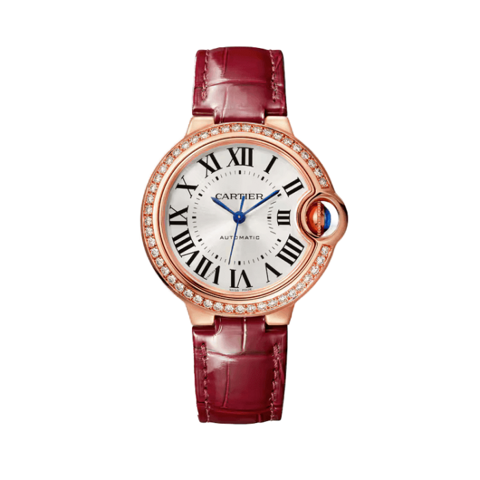 Cartier Ballon Bleu 35 mm Silver Rose Gold Alligator Leather 35mm