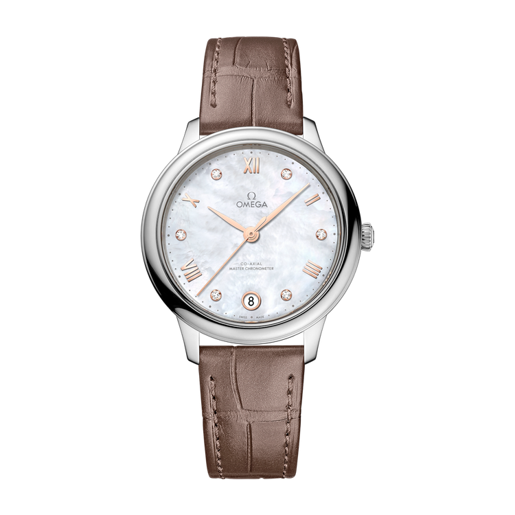Omega De Ville Prestige White Steel Alligator Leather 34mm