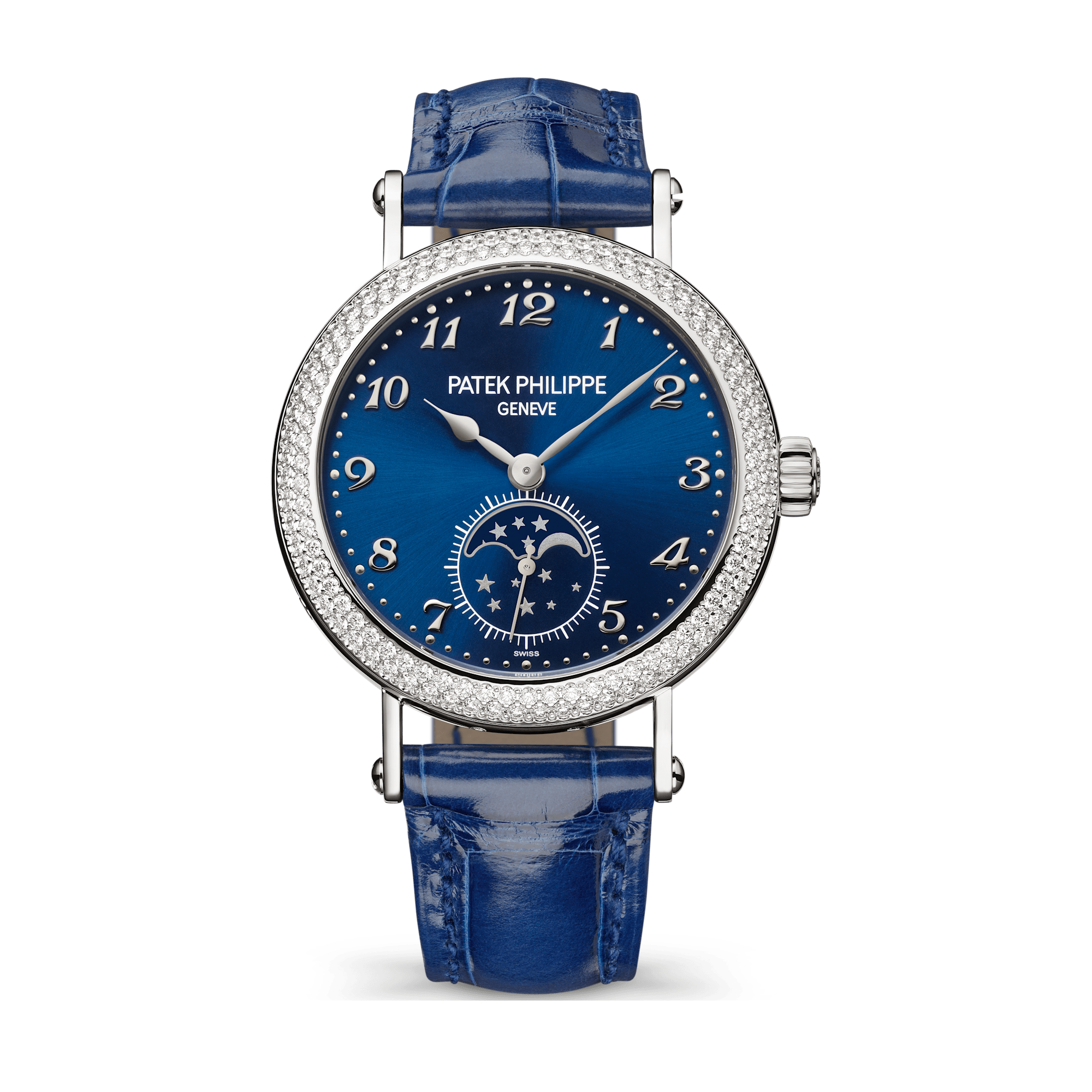 Patek Philippe Complications Blue White Gold Alligator Leather 33mm