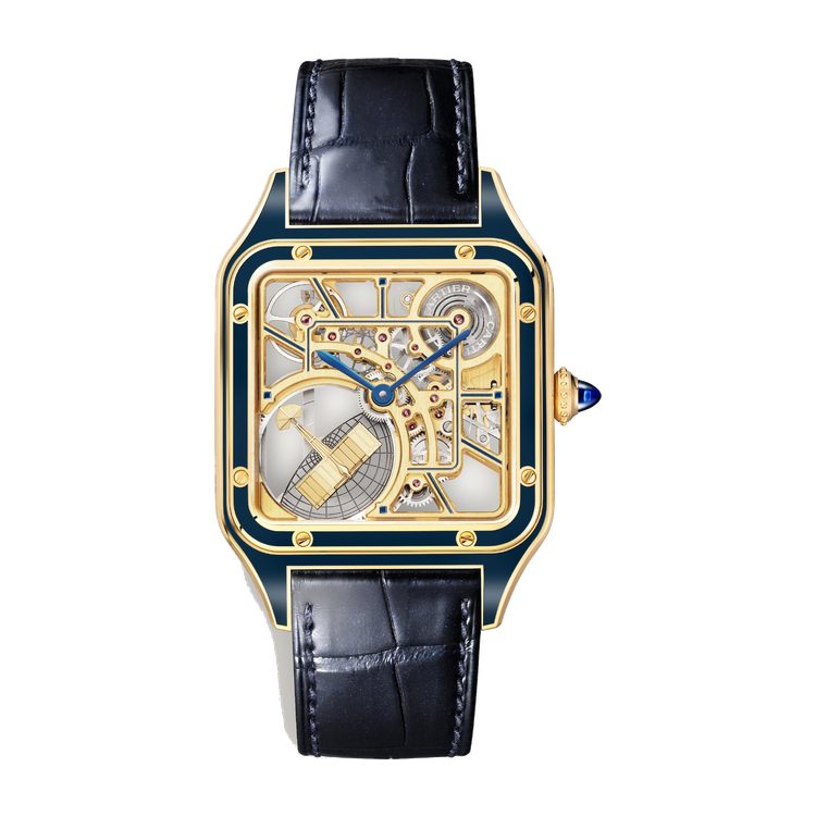 Cartier Santos-Dumont Skeleton Yellow Gold Alligator Leather 31.4mm