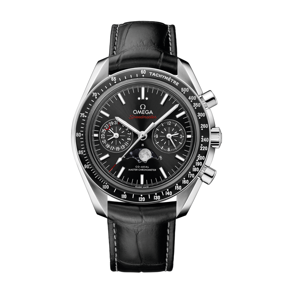 Omega Speedmaster Moonphase Black Steel Alligator Leather 44.3mm