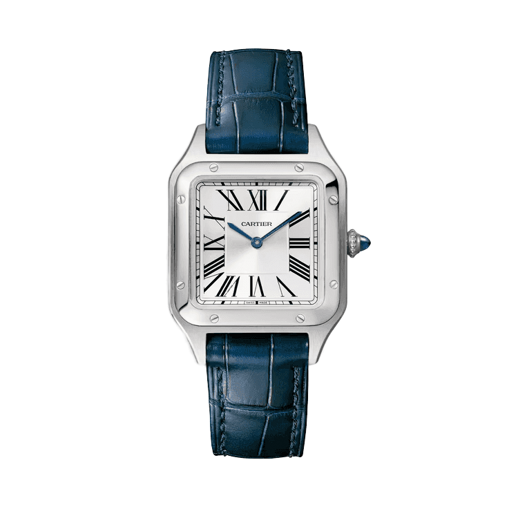 Cartier Santos-Dumont Small Silver Steel Alligator Leather 27.5mm