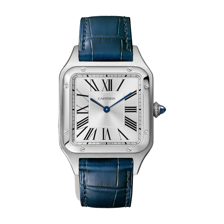 Cartier Santos-Dumont Large Silver Steel Alligator Leather 31.4mm
