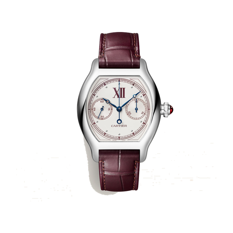 Cartier Tortue Large Silver Platinum Alligator Leather 34.8mm