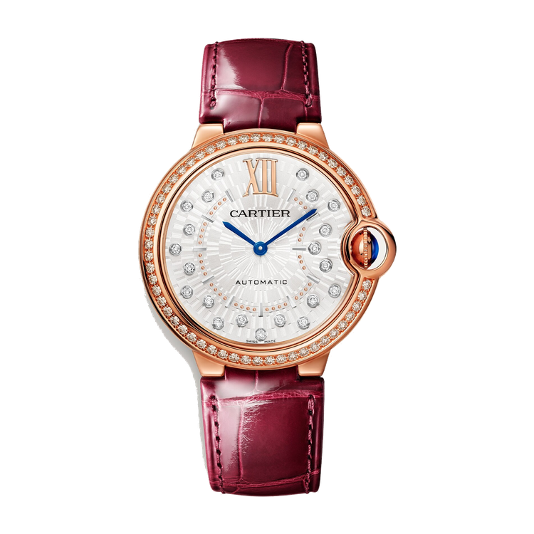 Cartier Ballon Bleu 36 mm Silver Rose Gold Alligator Leather 36mm