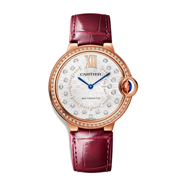 Cartier Ballon Bleu 36 mm Silver Rose Gold Alligator Leather 36mm