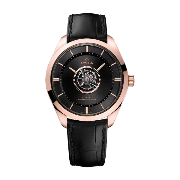 Omega De Ville Tourbillon Black Rose Gold Alligator Leather 43mm
