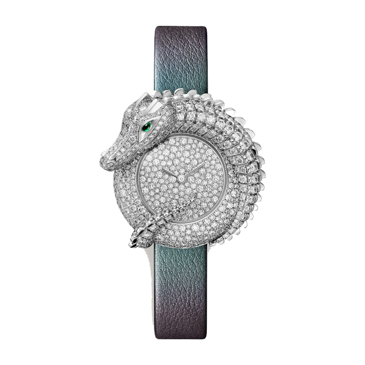 Cartier High Jewelry Animalière Diamond Pave White Gold Alligator Leather