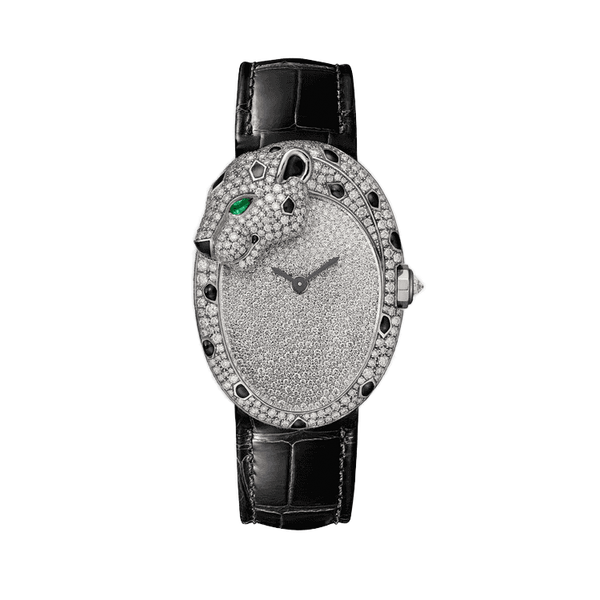 Cartier Panthère Jewelry Diamond Pave White Gold Alligator Leather 28.6mm