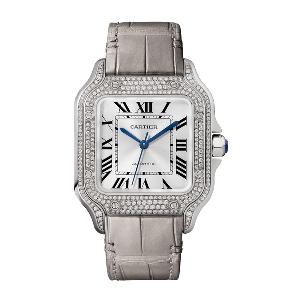 Cartier Santos de Cartier Medium Gold White Gold Leather 35.1mm