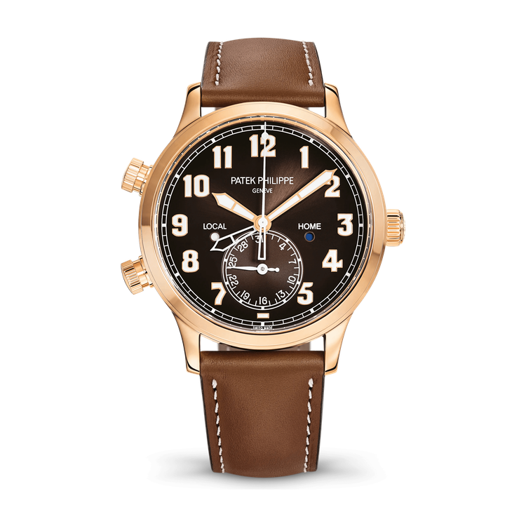 Patek Philippe Complications Calatrava Pilot Travel Time Brown Rose Gold Leather 42mm