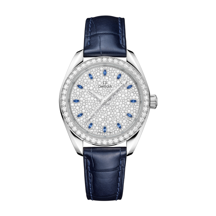 Omega Seamaster Aqua Terra 150M Silver White Gold Alligator Leather 34mm