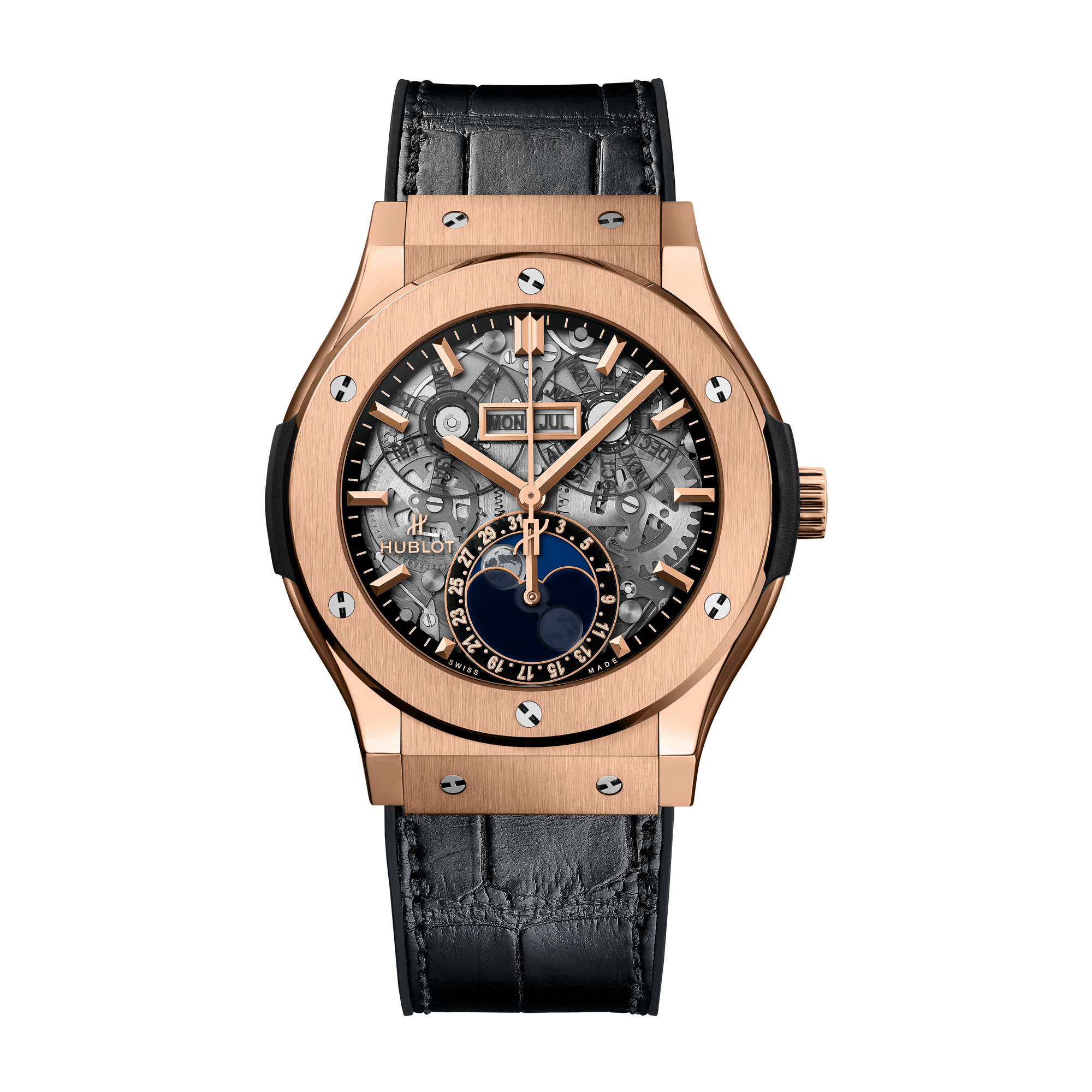 Hublot Classic Fusion Skeleton King Gold Alligator Leather 45mm