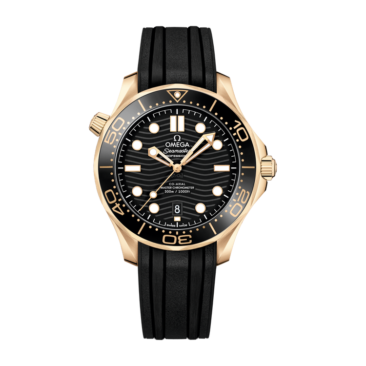 Omega Seamaster Diver 300M Black Yellow Gold Rubber 42mm