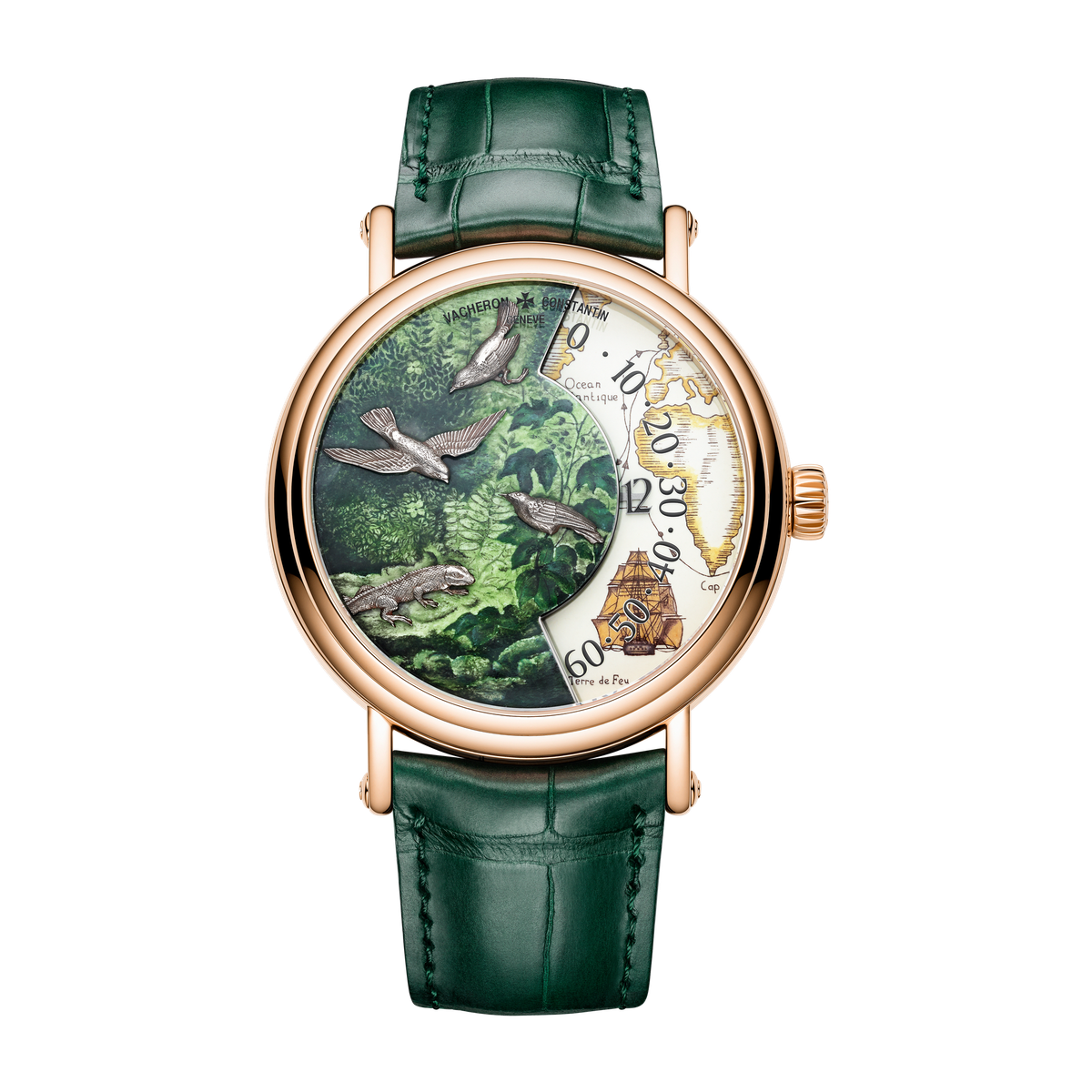 Vacheron Constantin Métiers d'Art Tribute to Explorer Naturalists Gold Rose Gold Alligator Leather 41mm