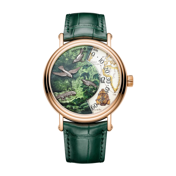 Vacheron Constantin Métiers d'Art Tribute to Explorer Naturalists Gold Rose Gold Alligator Leather 41mm