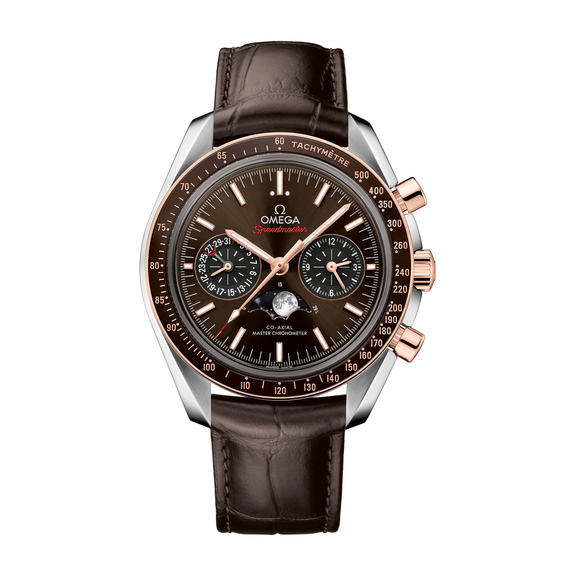 Omega Speedmaster Moonphase Brown Two-Tone Alligator Leather 44.3mm