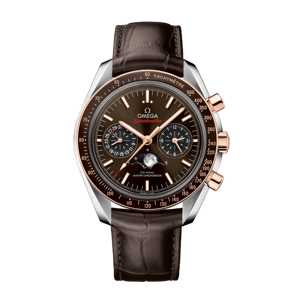 Omega Speedmaster Moonphase Brown Two-Tone Alligator Leather 44.3mm