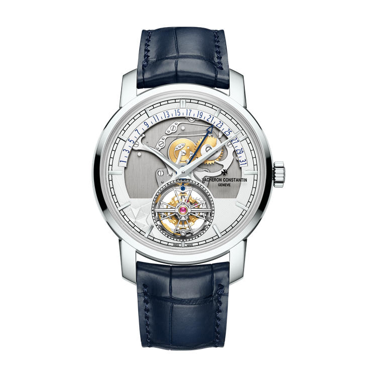 Vacheron Constantin Traditionnelle Tourbillon Retrograde Date Openface Silver Platinum Alligator Leather 41mm