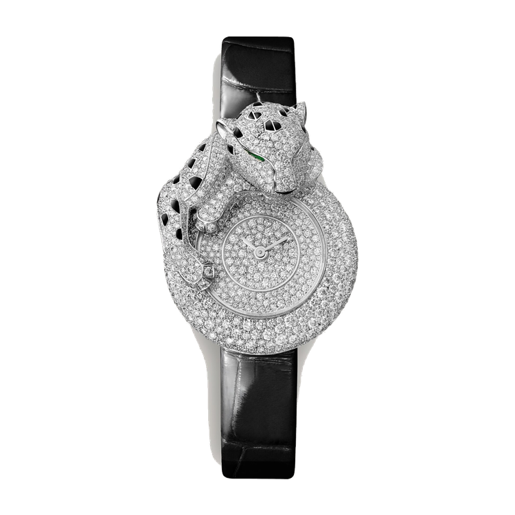 Cartier Panthère Jewelry Diamond Pave White Gold Alligator Leather 28.4mm