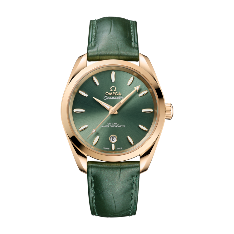 Omega Seamaster Aqua Terra Shades Green Yellow Gold Alligator Leather 38mm