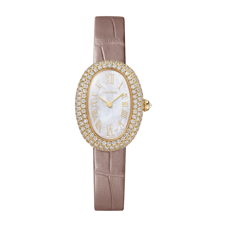 Cartier Baignoire Small Mother of Pearl Yellow Gold Alligator Leather 23.1mm