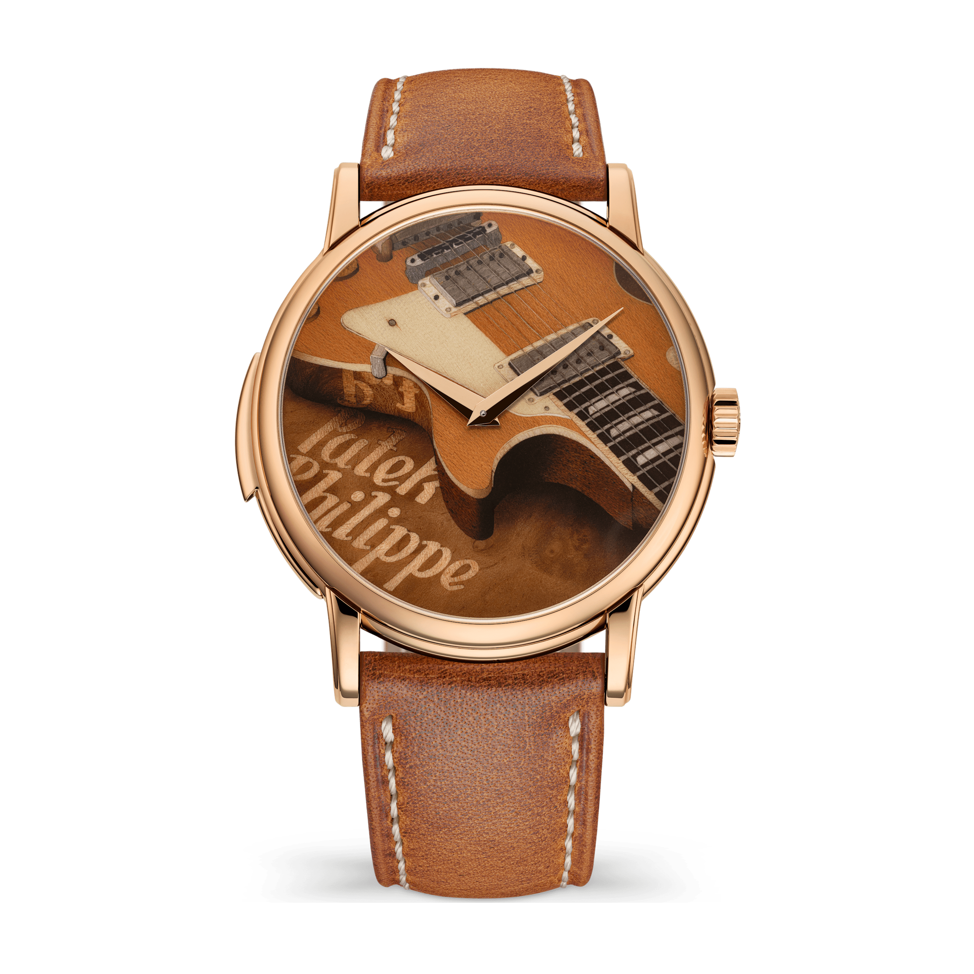 Patek Philippe "Electric Guitar" Rare Handcrafts Brown Rose Gold Leather 42mm