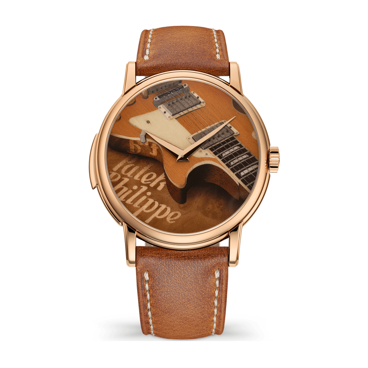 Patek Philippe "Electric Guitar" Rare Handcrafts Brown Rose Gold Leather 42mm
