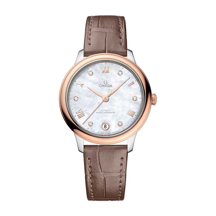 Omega De Ville Prestige White Two-Tone Alligator Leather 34mm
