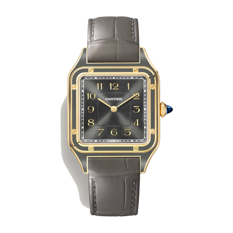 Cartier Santos-Dumont Large Grey Yellow Gold Alligator Leather 31.4mm