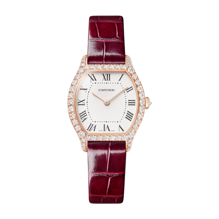 Cartier Tortue Small White Rose Gold Alligator Leather 26.8mm