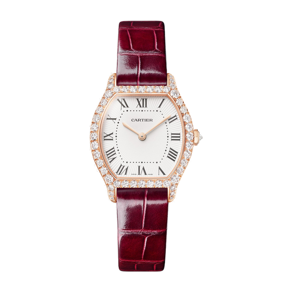 Cartier Tortue Small White Rose Gold Alligator Leather 26.8mm
