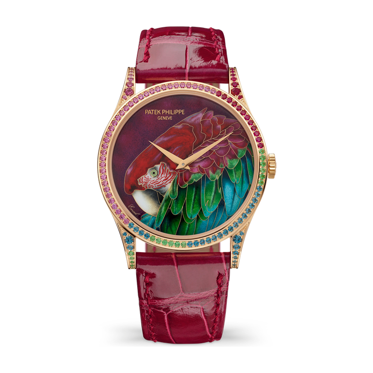Patek Philippe "Green-Winged Macaw" Rare Handcrafts Rose Gold Alligator Leather 38mm