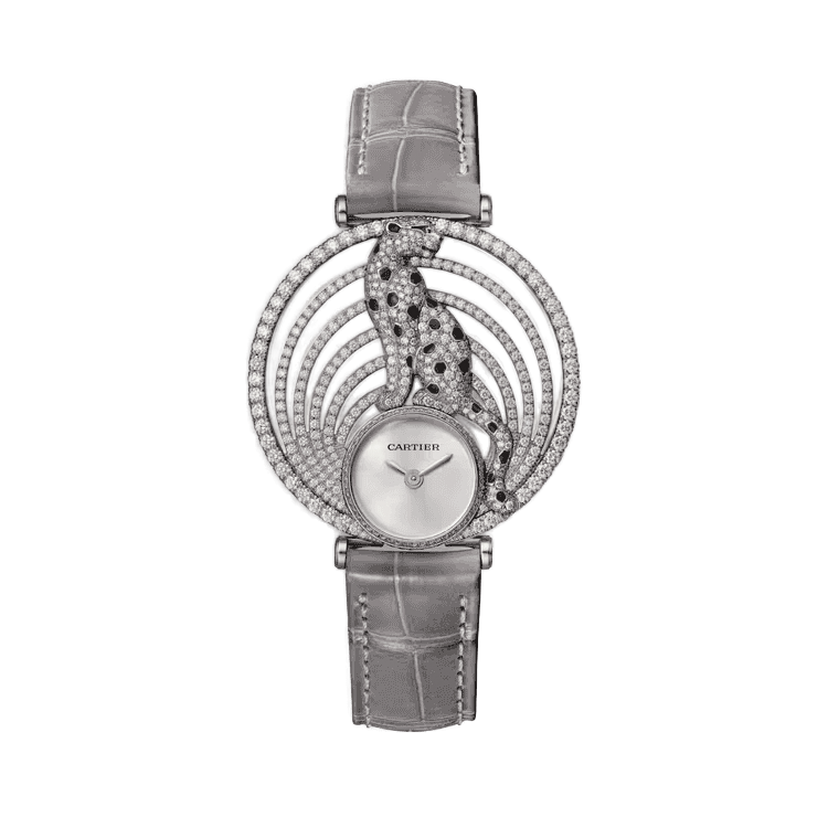 Cartier Panthère Jewelry Silver White Gold Alligator Leather 35mm
