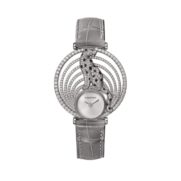 Cartier Panthère Jewelry Silver White Gold Alligator Leather 35mm