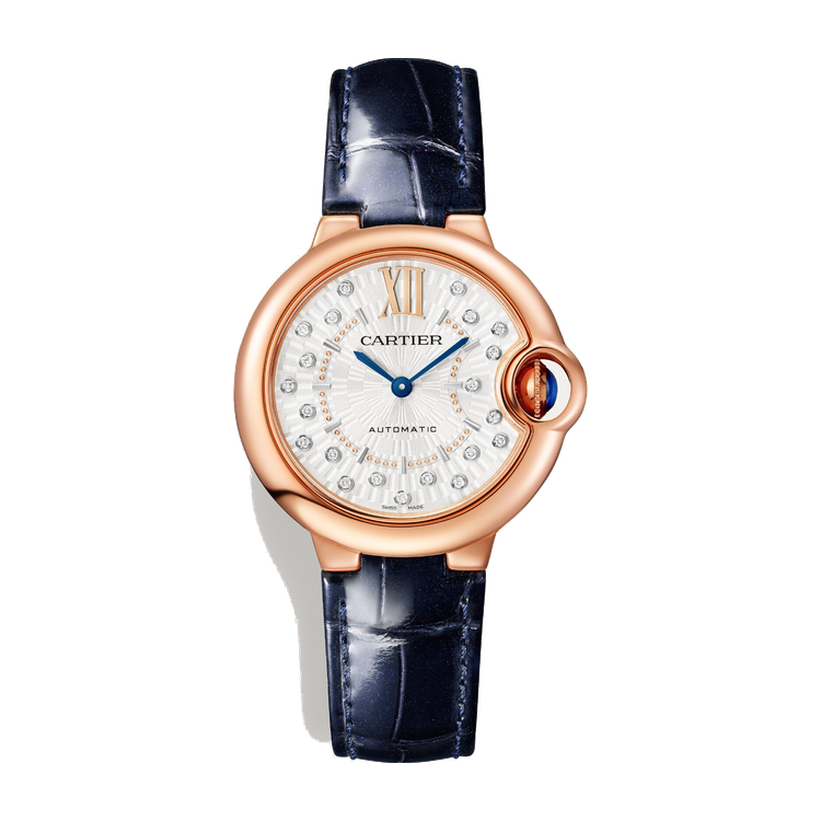 Cartier Ballon Bleu 35 mm Silver Rose Gold Alligator Leather 35mm