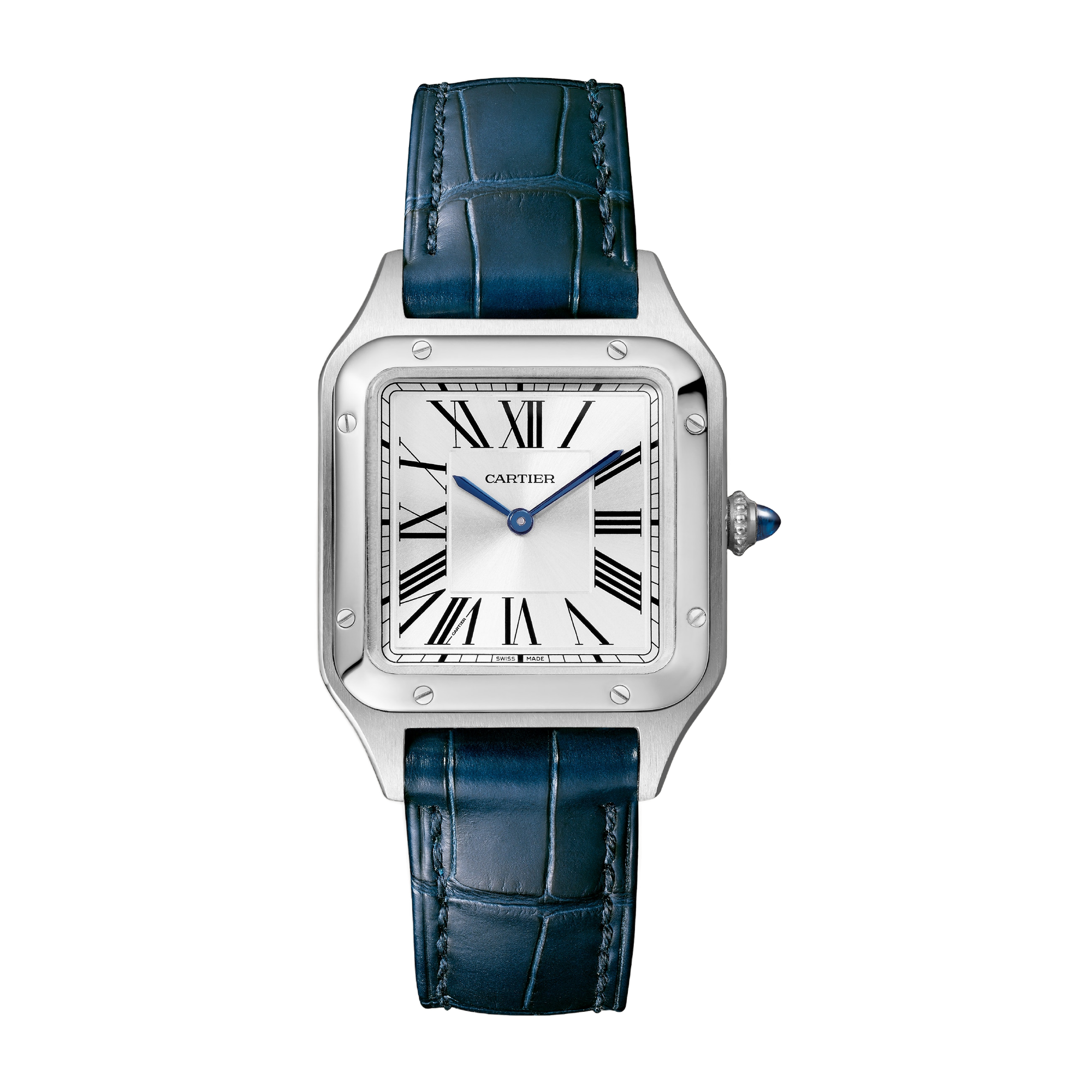 Cartier Santos-Dumont Small Silver Steel Alligator Leather 27.5mm