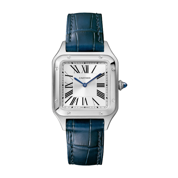 Cartier Santos-Dumont Small Silver Steel Alligator Leather 27.5mm