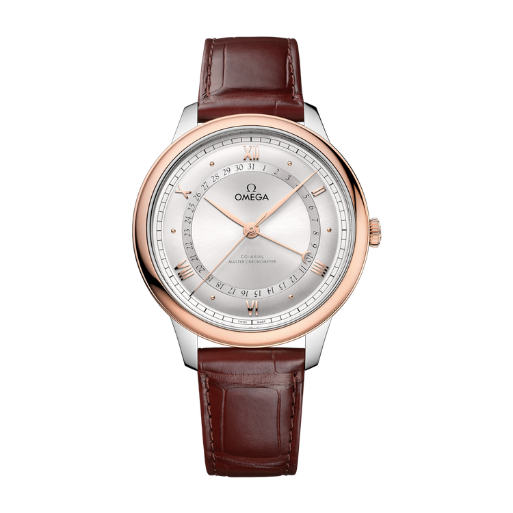 Omega De Ville Prestige Silver Two-Tone Alligator Leather 42mm