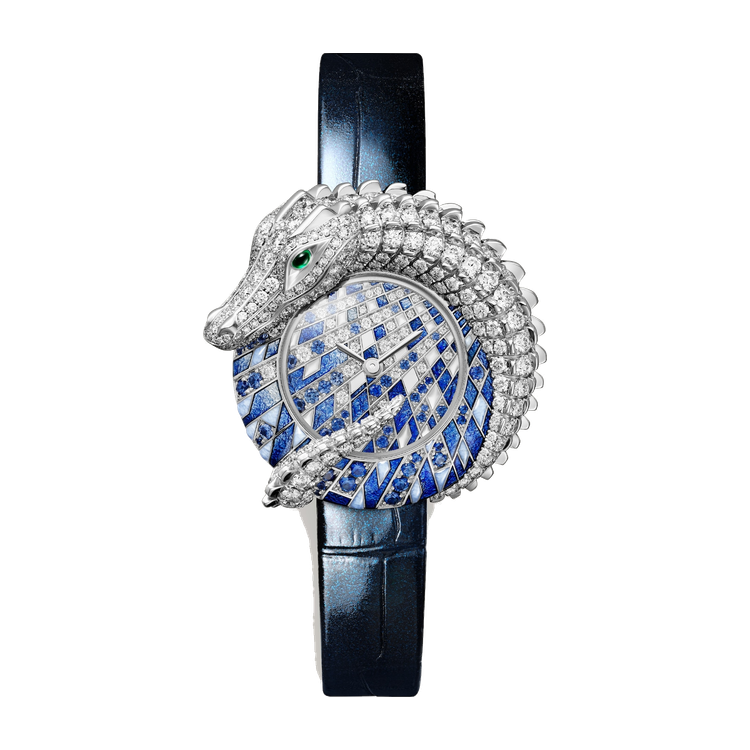 Cartier Panthère Jewelry Diamond Pave Yellow Gold Alligator Leather 33.4mm