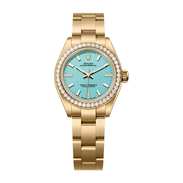 Rolex Oyster Perpetual 28 Turquoise Yellow Gold 28mm